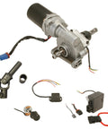 Universal Electric Power Steering Conversion Kit For Sandrails And Dune Buggies With Factory Manual Boxes parts, including motor and wiring.