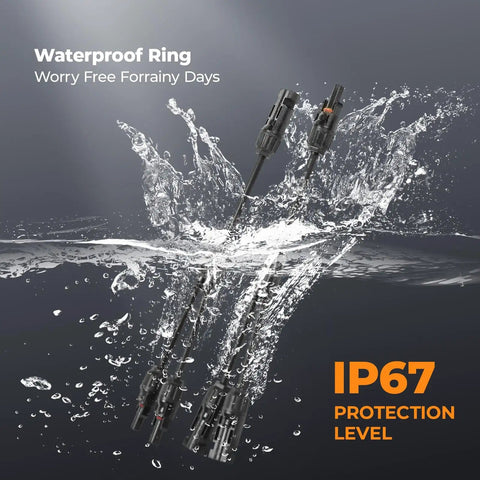 Beefy Solar Panel Y Branch Connector 2 To 1 Splitter Cable submerged, demonstrating IP67 waterproof protection.