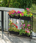 32 Inch Tall Elevated Raised Garden Bed With Trellis And Sturdy Legs For Vertical Outdoor Gardening On Patio With Flowers