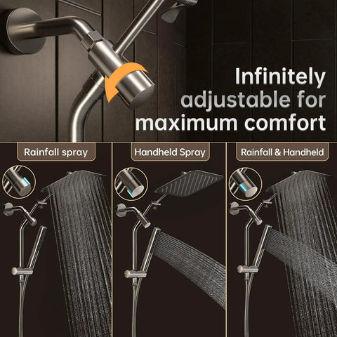 12 Inch Dual Rain Shower Head Combo With 5 Settings High Pressure Handheld Matte Black Rainfall Shower Head With Adjustable Arm