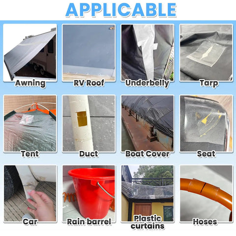 Waterproof Repair Tape For Fabric Awnings RV Roofs Tents Tarps And Boat Covers used on various outdoor items