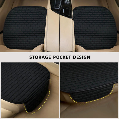 Universal Black Back Seat Cover With Storage Pocket For Cars Trucks And SUVs showing close-up of storage pocket design