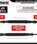 Dual Head Nail Setter And Hinge Pin Punch Set Workhorse Tool With One Thirty Second Inch And One Sixteenth Inch Heads Five And A Half Inch Length CNC Machined Anti Corrosion Black Oxide Finish Delivers Five Thousand PSI Striking Power image showing tool design and size labels