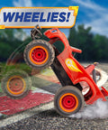 Blaze And The Monster Machines RC Monster Truck Toy For Kids doing wheelie on racetrack, high-performance off-road vehicle