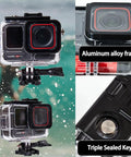 Beefed-Up Waterproof Case For Insta360 Ace Pro With 60m Depth, close-up of aluminum alloy frame and triple-sealed keys.