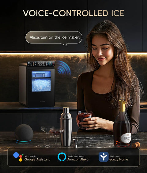 Top Shelf Nugget Ice Maker Countertop Unit Cranks Out 44 Pounds Daily With Seamless App Control And A Sleek Smart Full Color Panel with voice control.