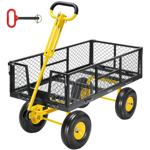 Heavy Duty Steel Garden Cart With 900 Lb Capacity 38x20 Rust Proof Bed 10 Inch Wheels And ATV Or Tractor Attachment.