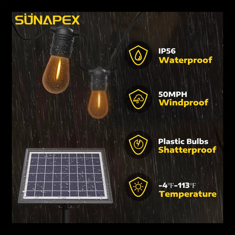 Outdoor Solar String Lights Waterproof 48Ft With Shatterproof Edison Bulbs For Patio Camping Backyard, Solar Powered, Auto On At Dusk, No Fuss To Use, Up To 8 Hours Of Light On Full Charge, Weatherproof Backyard Night Lighting
