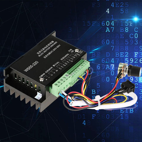 Beefy DC 48V 500W CNC Brushless Spindle Motor Driver Controller For BLDC Systems with wire connectors on digital background