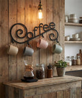 Cool Metal Wall Mounted Coffee Cup Mug Holder With Four Hooks For Kitchen Or Coffee Bar Decor, Slim 15.75 Inch