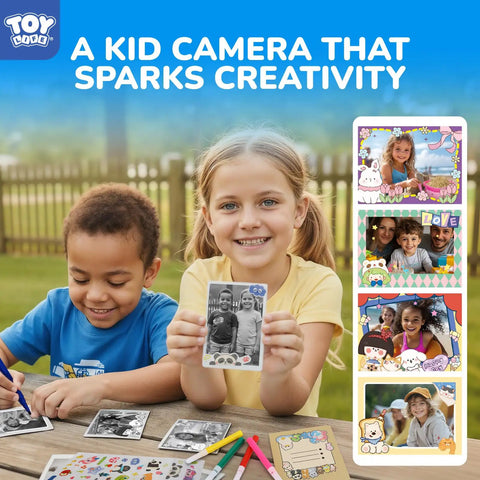 Kids Instant Print Camera For Ages 3 To 12 With 1080P Video Two Point Four Inch Screen Black And White Thermal Printing No Ink Fun Filters Flash Time Lapse Continuous Shoot Sixteen Times Digital Zoom Easy Share And Decorate kids printing photos