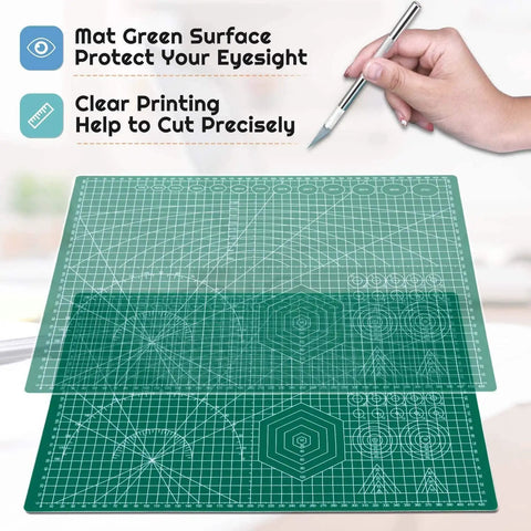 Self Healing Cutting Mat For Sewing And Crafts 12x18 Inch Double Sided 5-Ply Rotary Cutting Surface, blade safe with clear grids