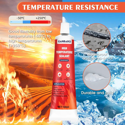 Heavy Duty High Temp Silicone Sealant For Oven, Grill, And Microwave, Fast Drying Waterproof Adhesive, 100ml tube shown with packaging