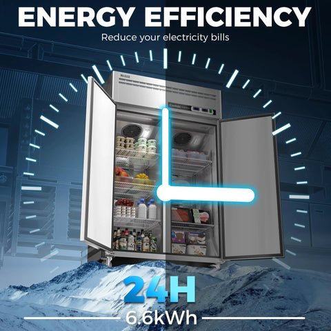 Built Tough Commercial Reach In Refrigerator And Freezer Combo 48 Inch Wide Stainless Steel 36 Cubic Foot Dual Zone with energy efficiency features.