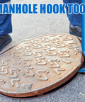 Two Pack Heavy Duty Manhole Cover Hook And Septic Tank Lid Puller 42 Inch Tough As Nails Hex Steel Utility Lifter removing a manhole cover.