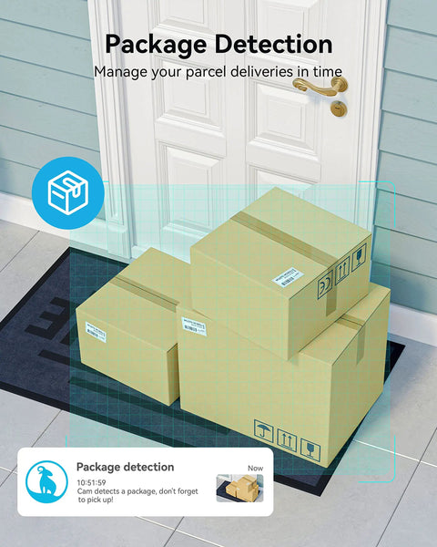 Outdoor Security Camera With 3MP Color Night Vision, Two Way Audio, IP66 Weatherproof detecting packages at doorstep