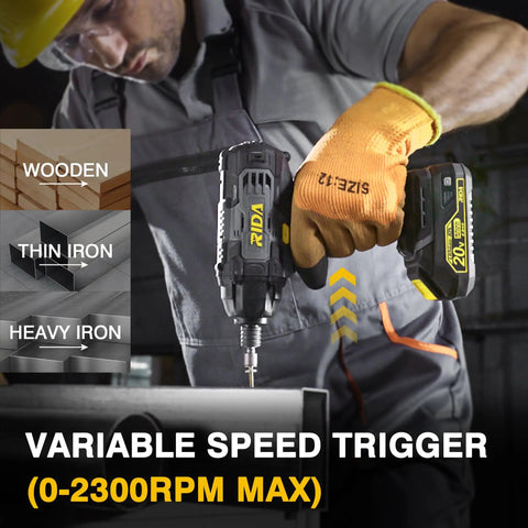Man using Cordless Impact Driver Kit With 180Nm Torque 20V Power 0 To 2800 RPM Variable Speed One Quarter Inch All Metal Hex Chuck