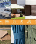 Heavy Duty Snap Fastener Tool Kit With Punch Die And 50 Replacement Metal Snaps For Repairing Boat Covers Canvases Tarps And Sewing Projects Built Tough For Marine Grade Outdoor Covers Awnings Tents And Bimini Tops displayed with various uses like boat covers and tents
