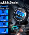 Two Pack Digital Tire Inflator With Pressure Gauge And Backlit Display For Nite Use showing units and accuracy