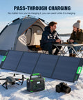 Power Up Anywhere With A 1000W Portable Power Station Featuring 999Wh Battery And Pure Sine Wave Inverter For Solar AC And Car Charging Perfect For Camping RV Trips Home Emergencies And Outdoor Adventures shown with solar panel by a tent