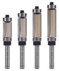 Top And Bottom Bearing Flush Trim Router Bits Set 1/4 Inch Shank For Laminate And Template Work, Precision Carbide Bits, 4-Piece Set