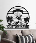 Paragliding Metal Wall Art With LED Lights Custom Name Sign For Home Decor Welcome Sign Parachute Themed Wall Accent