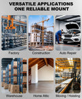 Usyato Wall Mount Jib Crane, 660 Lbs Electric Scaffolding Lift Hoist Support Arm with images of versatile applications in factory, construction, and auto repair.