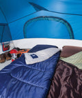 Tent interior with Brazos 20 To 30 Degree Fahrenheit Adult Cool Weather Sleeping Bag With No Snag Zipper on camping mat.