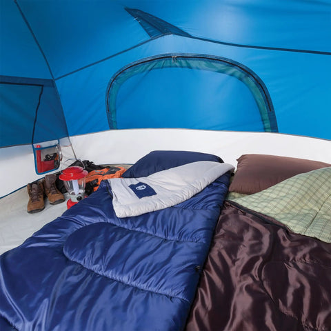 Tent interior with Brazos 20 To 30 Degree Fahrenheit Adult Cool Weather Sleeping Bag With No Snag Zipper on camping mat.