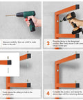 Installation steps for Heavy Duty 3 Level Wall Mounted Lumber Storage Rack Made Of Steel for garage or workshop.