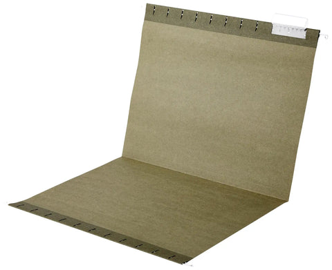 Heavy Duty Green Hanging File Folders With Adjustable Tabs And Removable Label Inserts For Standard Letter Size Papers shown open.