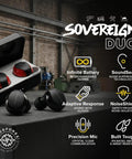 Two Sets True Wireless Earbuds With Infinite Battery Swap, black and red, displayed with features like SoundSeal and Precision Mic.