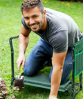 Man using Foldable Garden Kneeler And Seat With Tool Pouches All In One Bench Soft Kneeling Pad For Easy Weeding And Plant Care