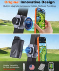 Fold Magnet Golf Cart Phone Holder With Rangefinder Mount Aluminum Alloy 2 In 1 Accessory attached to golf cart strut