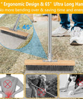 65 Inch Long Handle Deck Scrub Brush With Dense Stainless Steel Bristles For Moss Grime And Algae Removal On Concrete Surface