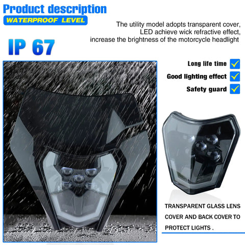 Universal LED Dirt Bike Headlight Kit With 2100 Lm Output For Enduro Pit Bikes And ATVs, Durable Black Housing in Rain