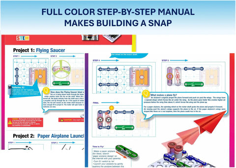 Instruction manual for Flight Deck STEM Toy Kit For Ages 8 Plus Build Simple Circuits That Launch Paper Airplanes and Flying Saucers.