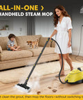 Woman using 2-in-1 Heavy Duty Steam Mop 1500W Power, 1.4L Tank With 26 Accessories For Floors And Cars on hardwood floor.