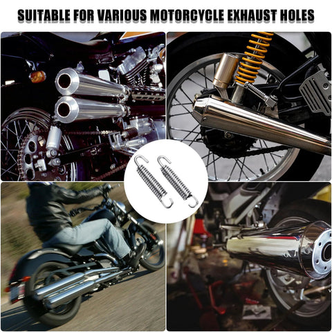 Six stainless steel motorcycle exhaust pipe springs, 65mm, silver.