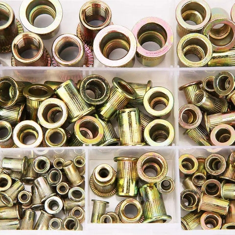 Solid 180 Piece Rivet Nut Kit With M3 M4 M5 M6 M8 M10 Zinc Plated Inserts For Auto Repair And Home DIY Projects Making Strong Threads Fast, assorted zinc plated rivet nuts in organizer case