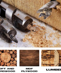 Heavy Duty Sds Plus Auger Drill Bits In A Three Pack At 1-1/8 Inch By 20 Inch Made From Hardened Alloy Steel With Sharp Dual Edges, drilling into wood.