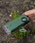 Kid Explorer 7 Function Optical Pocket Tool With 30x Microscope, 8x Telescope, 9x Fold Out Magnifier, Built In Flashlight, Signal Whistle, Compass And Digital Clock, Totally Fun Hands On Learning Gift For Curious Kids, green plastic with compass