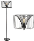 61 Inch Black Modern Industrial Metal LED Floor Lamp With Wire Cage Drum Shade Standing Lamp For Living Room And Bedroom On Off Foot Switch Super Bright LED Bulb Included UL Listed
