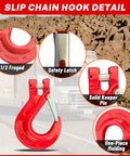 Half Inch Clevis Slip Hook And Chain Connector Link Set G80 Rated showing hook details, safety latch, and solid keeper pin