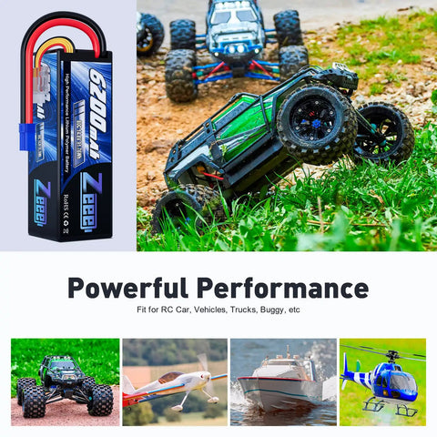 4S 6200mAh LiPo Battery 14.8V 80C High Discharge With Durable Hard Case EC5 Connector used in RC cars and vehicles