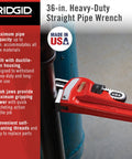 Beefy 36-Inch Straight Pipe Wrench For Heavy-Duty Plumbing Jobs With Floating Hook Jaw, ductile iron housing, and I-beam handle