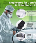 Vision-1000 Pro-Grade Anti-Fog Safety Goggles With Impact Protection shown in use by a person painting, highlighting key features.