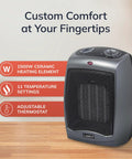 Portable Ceramic Space Heater With Tip Over Safety And Overheat Protection, 1500W Two Heat Settings And Thermostat, Compact Dark Gray Design