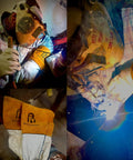Game Changer 14 Inch Welding Gloves Crafted From Tough Grain Cowhide Leather With Kevlar Stitched Backings And Plush Cotton Liner in use during welding.