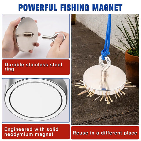 Beast Mode Neodymium Fishing Magnet With 1500 Lb Pulling Force, Heavy Duty Lifting Magnet For River Fishing, 4.7 Inch Diameter